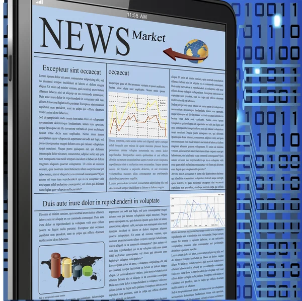 Vector image of a palmtop showing market news. — Stock Vector