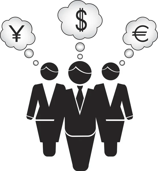 Επιχειρηματίες να σκεφτόμαστε χρήματα διάνυσμα — Διανυσματικό Αρχείο