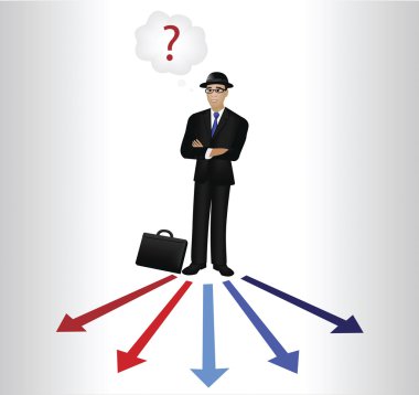 vektör görüntü bir işadamı ile soru işareti konuşma balonu.