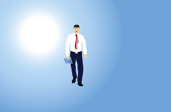 Imagen vectorial de un hombre de negocios caminando con un bloc de notas . — Vector de stock