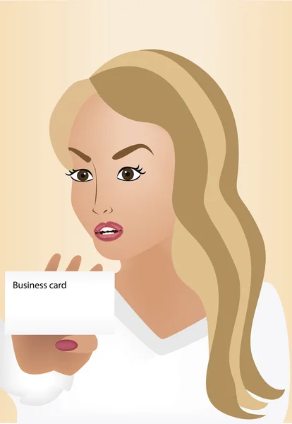 Imagen vectorial de una mujer de negocios con tarjeta de visita . — Archivo Imágenes Vectoriales