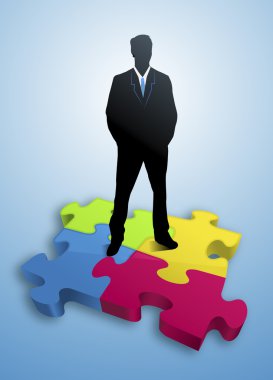 vektör resim bulmaca üzerinde duran bir işadamı.