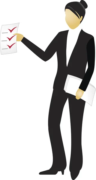 Imagen vectorial de mujer de negocios con lista de verificación . — Vector de stock