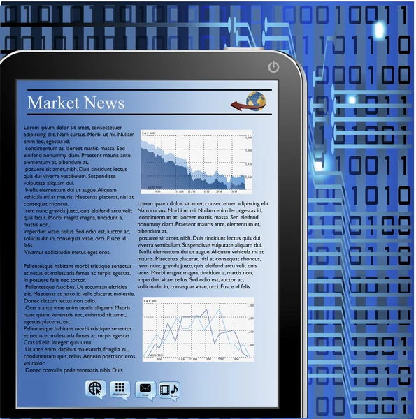 Imagen ilustrada de noticias de negocios en palmtop . — Vector de stock