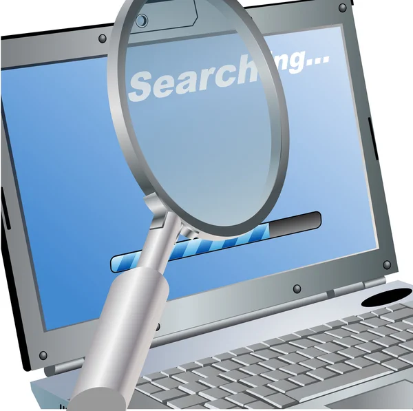 Magnifying glass with progress bar on laptop. — Stock Vector