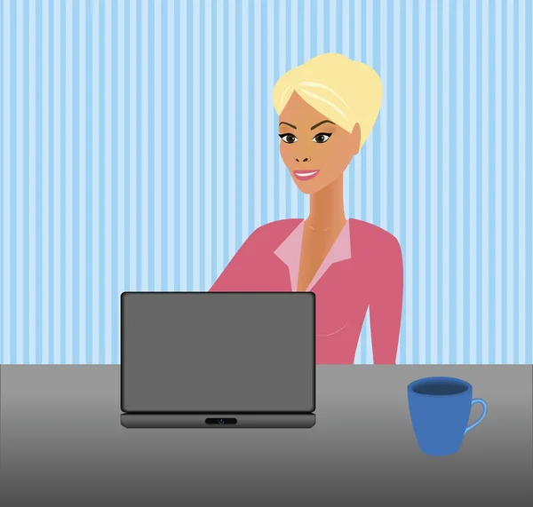 Vektorbild einer Geschäftsfrau an ihrem Schreibtisch. — Stockvektor