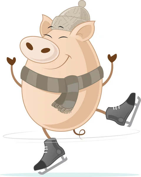 Image vectorielle d'un cochon patinant sur une jambe . — Image vectorielle