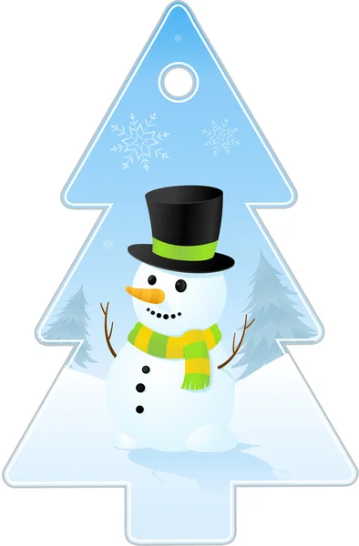 Vector image of a snowman tree shaped tag. — Stock Vector