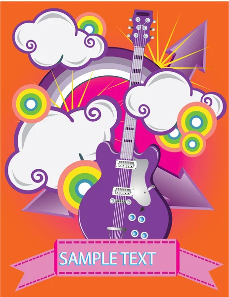 bulutlar ve bir gökkuşağı ile mor bir gitar illüstrasyon.