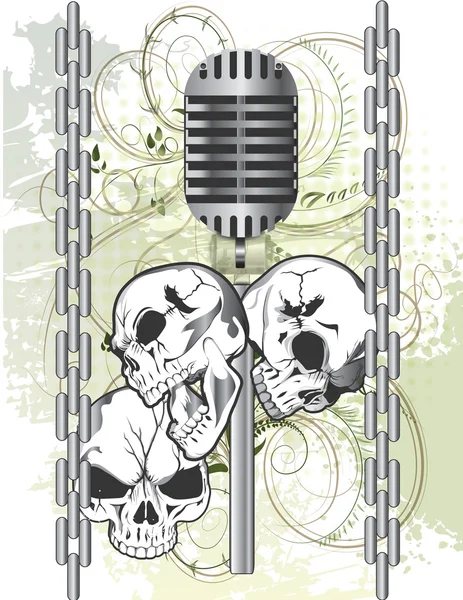 Crânes entourant le microphone — Image vectorielle