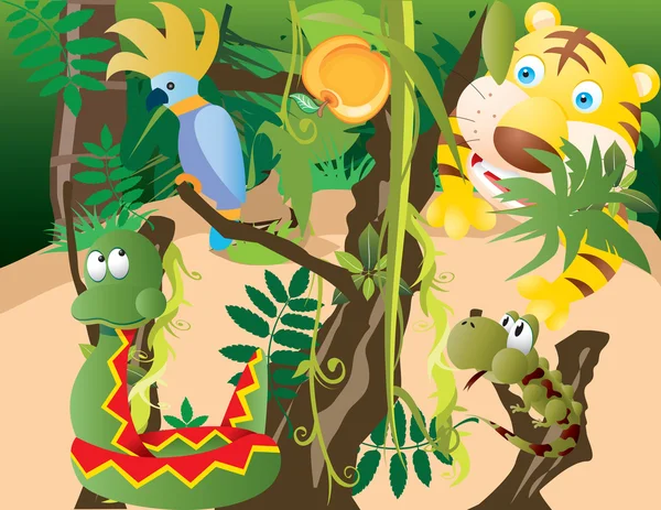 Vista de animales en la selva . — Vector de stock