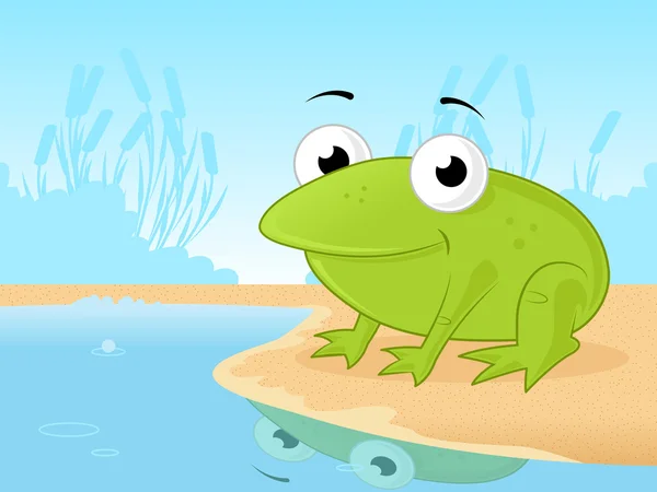 Gambar digital dari sebuah katak oleh kolam . - Stok Vektor