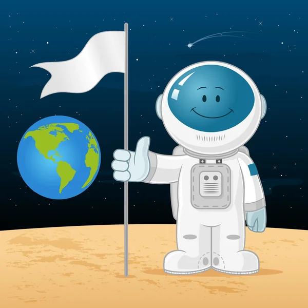 Ler astronaut med en flagga. — Stock vektor