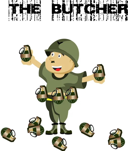 Soldier with grenades. — Stock Vector