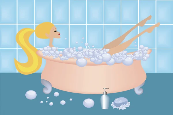 Vettore di donna rilassante nella vasca da bagno — Vettoriale Stock