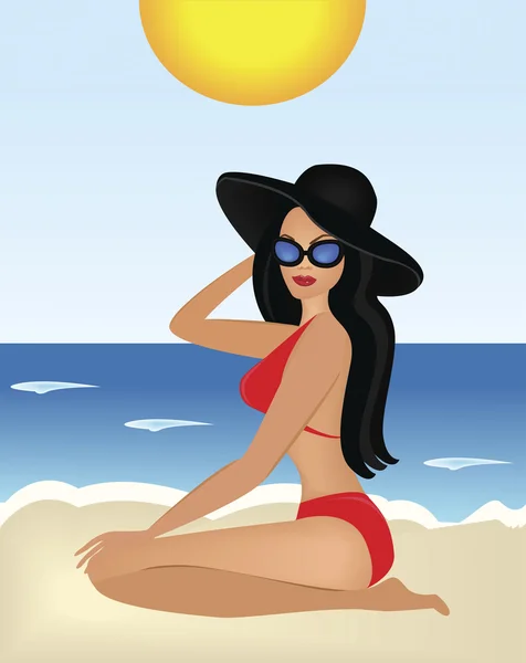 Imagen vectorial de una atractiva hembra en la playa . — Vector de stock