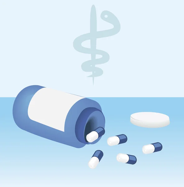 Medicines with fallen bottle — Stock Vector