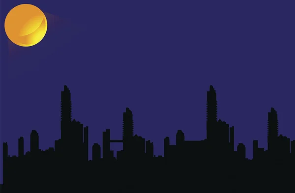 Imagen vectorial de los edificios de la ciudad por la noche . — Vector de stock