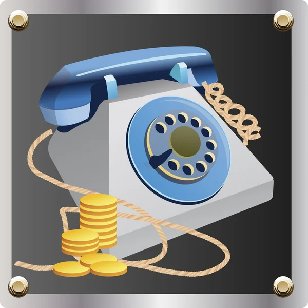 Vector afbeelding van een vaste telefoon en munten. — Stockvector
