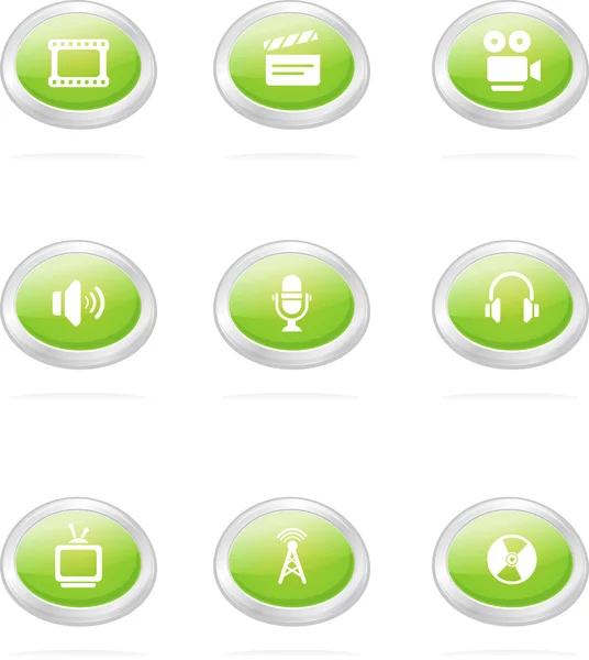 Geïllustreerde beeld van groene media iconen. — Stockvector