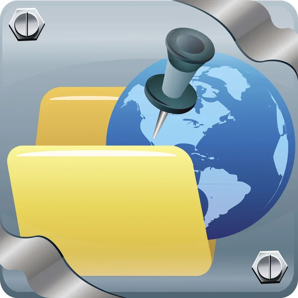 Image illustrée d'un dossier jaune avec un globe dedans . — Image vectorielle