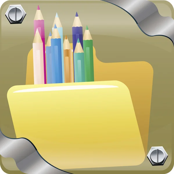 Vector image of color pencils inside web folder. — Stock Vector