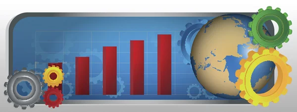 Immagine vettoriale del pianeta terra con grafico a barre e ingranaggi . — Vettoriale Stock