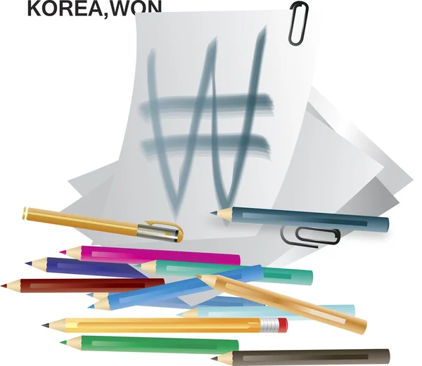 Vector image of korea won on note. — Stock Vector