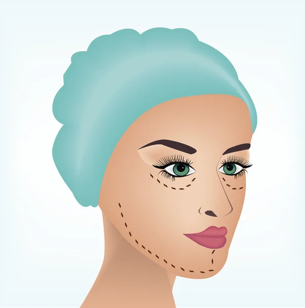 Vector image of a female with perforation lines on her face. — Stock Vector