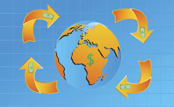 Σημείωση δολάριο που περιστρέφονται γύρω από τον πλανήτη γη. — Διανυσματικό Αρχείο