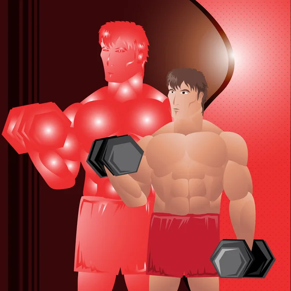 Masculine man lifting dumbbells vector — Stock Vector