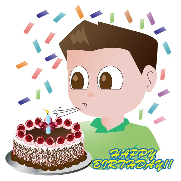 Illustratie van een jongen die blazen zijn taart — Stockvector