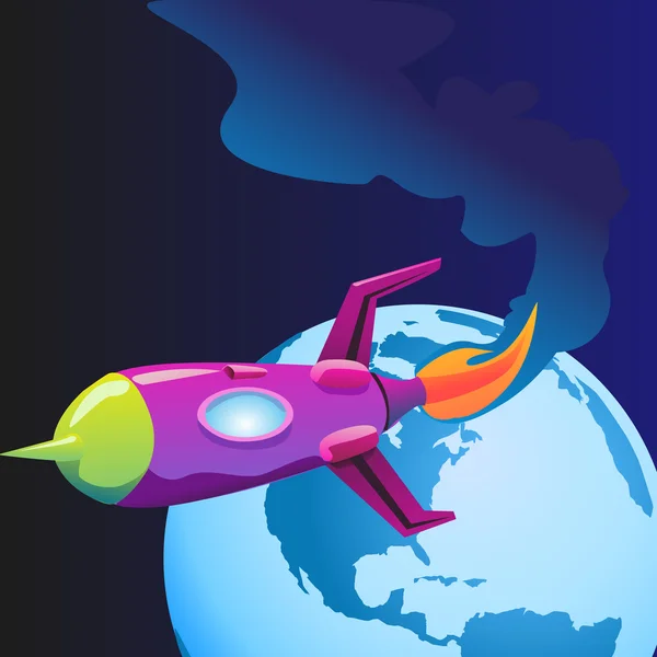 Clip art de un cohete retro en el espacio — Vector de stock