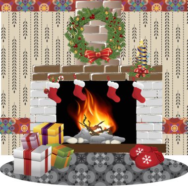 şömine Noel vektör