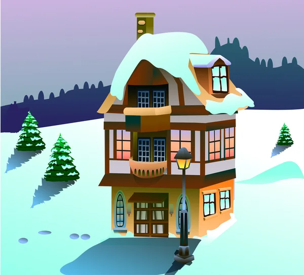 Vector casa en la nieve — Vector de stock