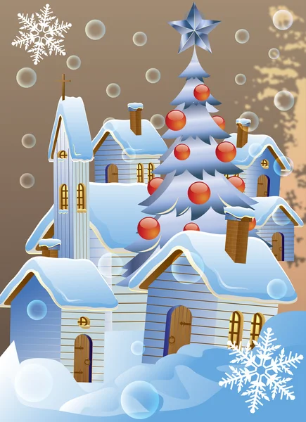 Jul affisch med vinter hus vektor — Stock vektor