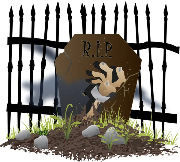 Clip art of the zombie hand on a tomb one — стоковый вектор