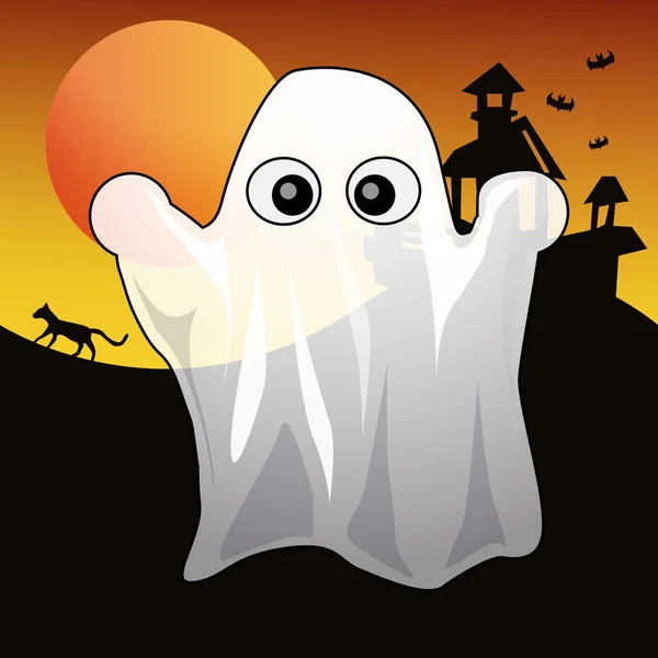 Vetor halloween fundo com fantasma — Vetor de Stock