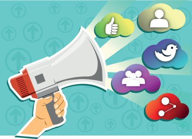 megaphone throwing clouds of communication clipart