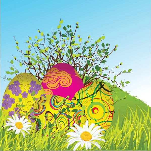 Patterned Easter Eggs and bunnies — Stock Vector