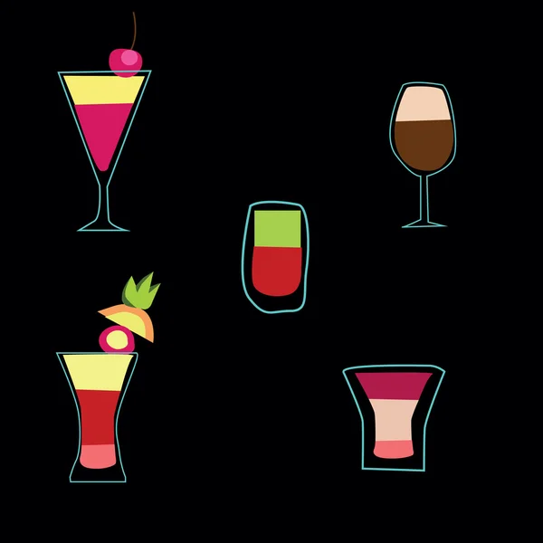 Vector retro drinks isolated on black background — Stock Vector