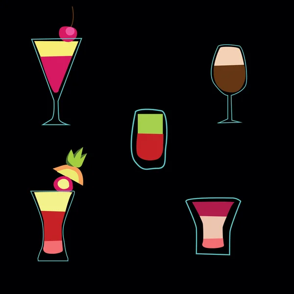 Vector retro bebidas aisladas sobre fondo negro — Vector de stock