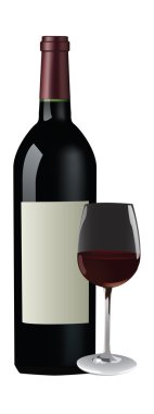 kırmızı şarap şişesi ve asma ile doldurulmuş cam