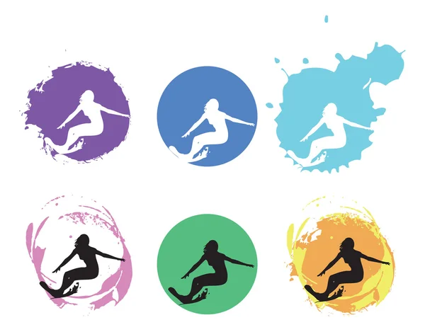 Silhouet van surfers — Stockvector