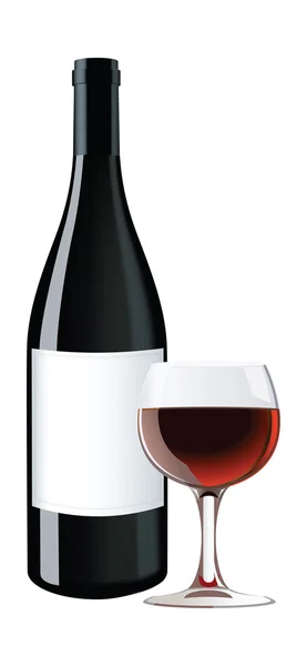 Красная бутылка вина и наполненный стакан с вином — стоковый вектор