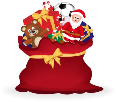 vektör görüntü bir Noel hediye oyuncak ayı, Noel Baba ve hediye kutusu olan torba.