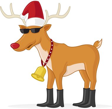güneş gözlüğü ve Noel Baba'nın şapka giyen Ren geyiği vektör görüntü.
