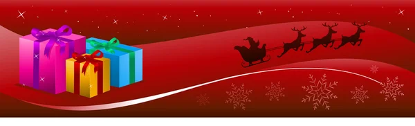 Grafika wektorowa Boże Narodzenie obecny z santa claus jazda saniami w tle. — Wektor stockowy