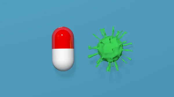病毒和药物 头孢病毒治疗药丸 3D渲染 — 图库照片