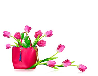 Beyaz arka plan üzerinde izole çanta çiçek Lale